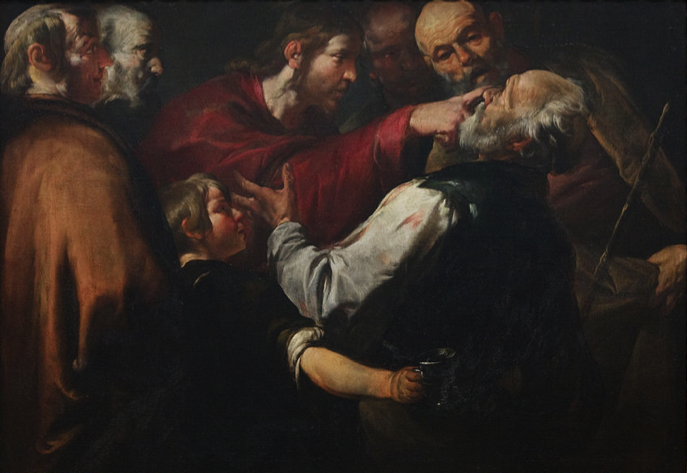 Gesù Cristo ridona la vista al cieco , Gioacchino Assereto (italiano, 1640)